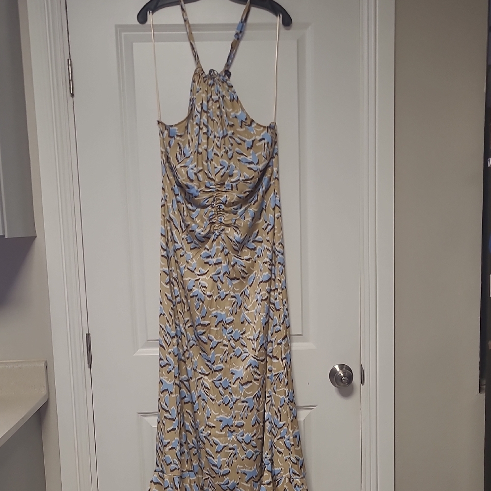 Elegant Blue and Tan Floral Dress